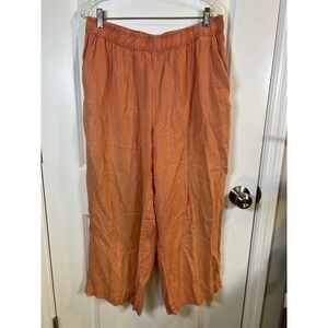 Tahari Womens Wide Leg Pants 100% Linen Elastic Waist Orange Size XL